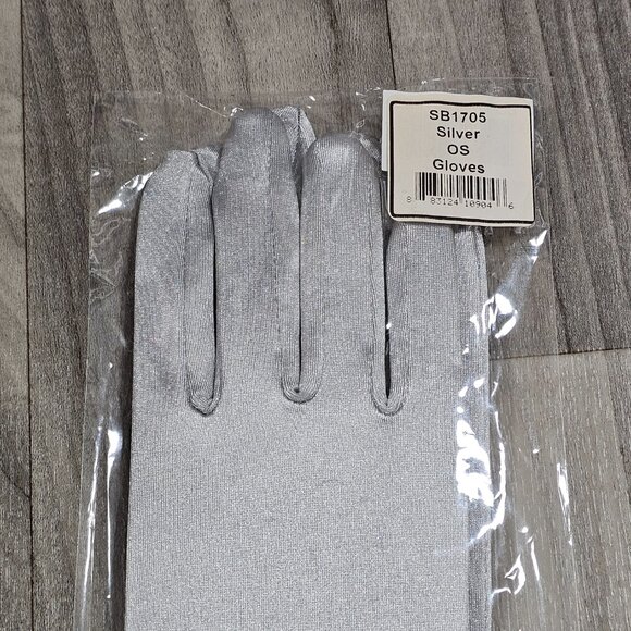 Coquette Long Silver Satin Gloves Opera Length, One Size - Picture 3 of 3